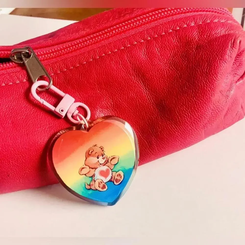 Care Bears Bag Charm Tenderheart, Rainbow Heart Dual Side Keychain Key Holder